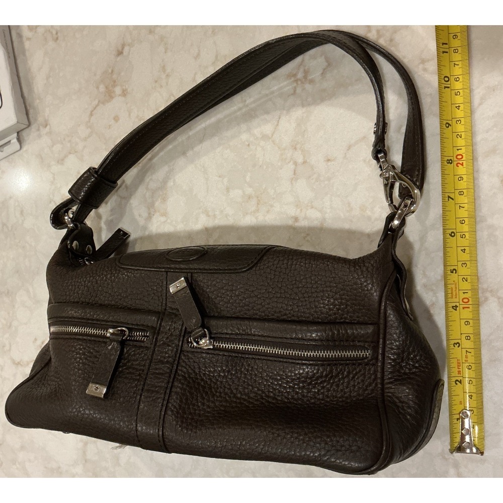 TOD'S Shoulder Bag Brown Leather Pebbled Double Zip Satchel Made in Italy‎